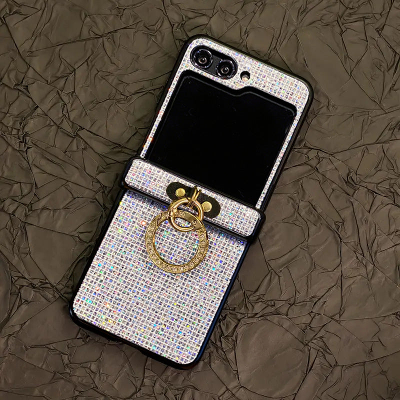 Nightclub Style Golden Luxury Diamond Ring Phone Case For Samsung Galaxy Z Flip7/6/5/4