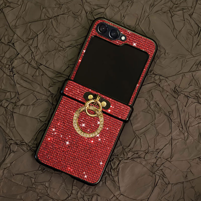 Nightclub Style Golden Luxury Diamond Ring Phone Case For Samsung Galaxy Z Flip7/6/5/4