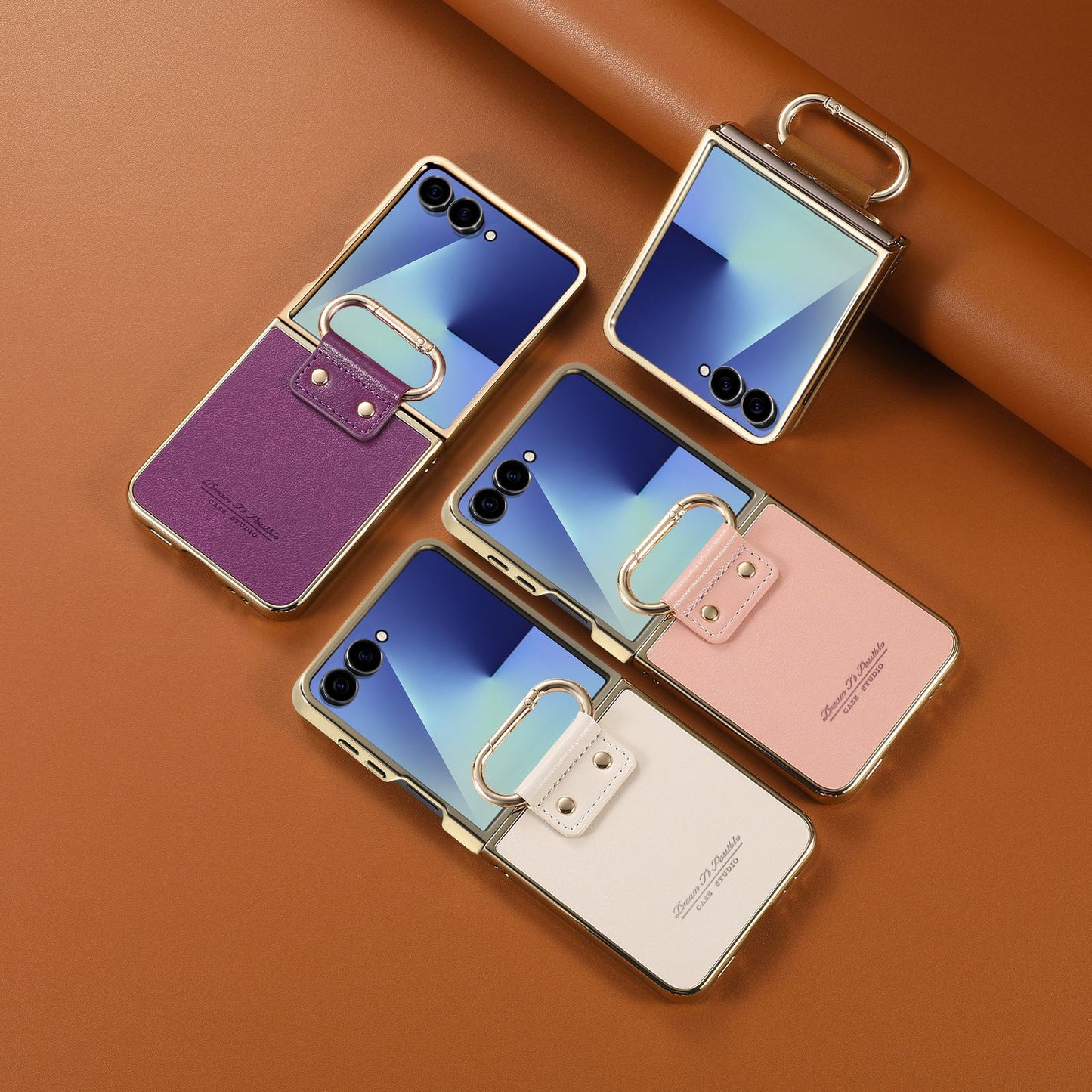 Golden Frame Leather Phone Case For Samsung Galaxy Z Flip7/Flip6