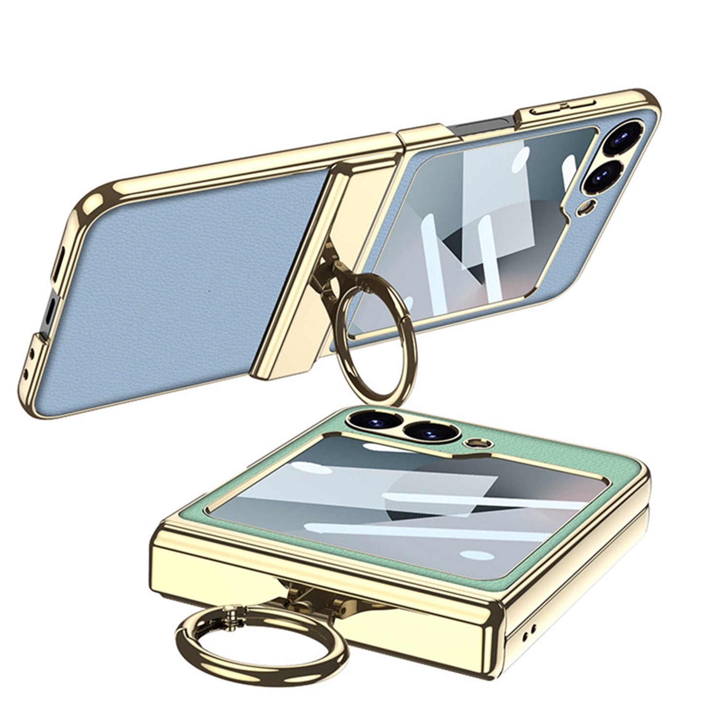 Golden Frame Leather Magnetic Hinge Ring Holder Case For Samsung Galaxy Z Flip6