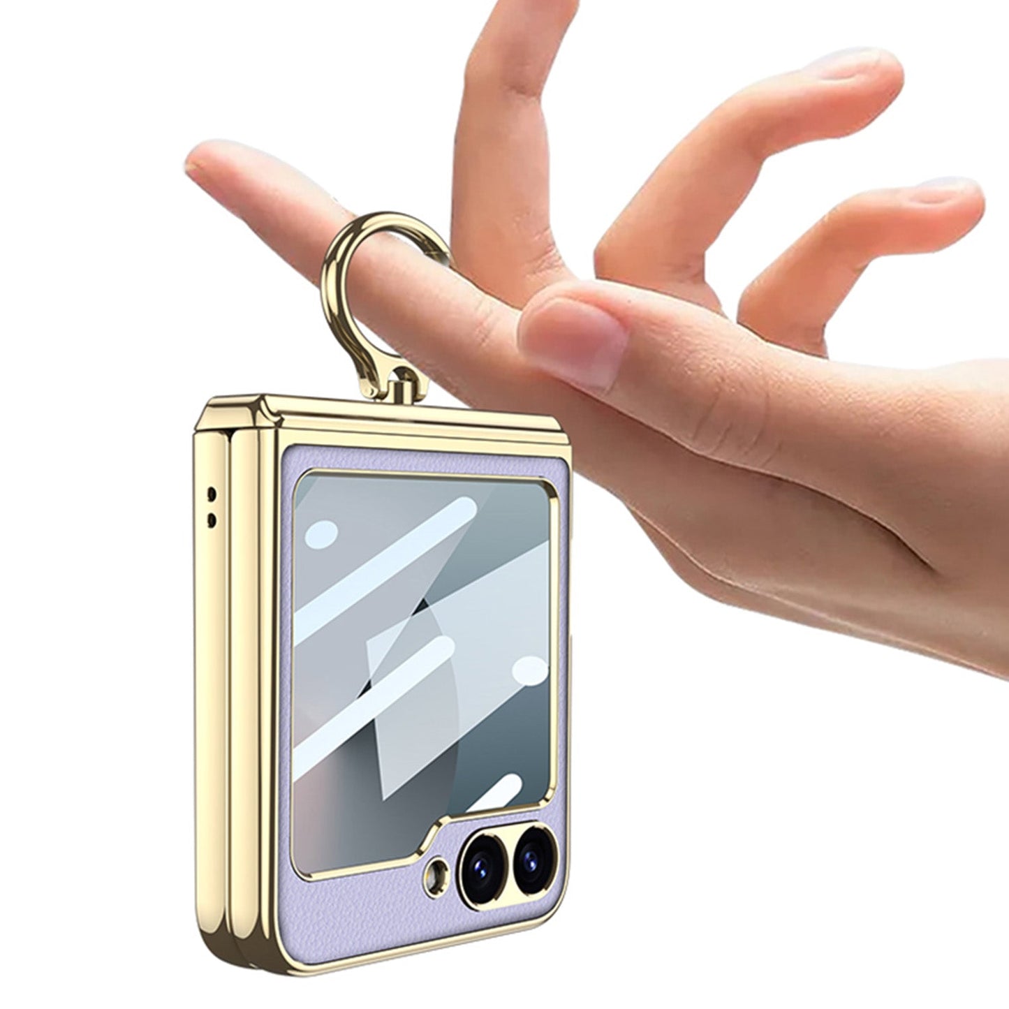 Golden Frame Leather Magnetic Hinge Ring Holder Case For Samsung Galaxy Z Flip6