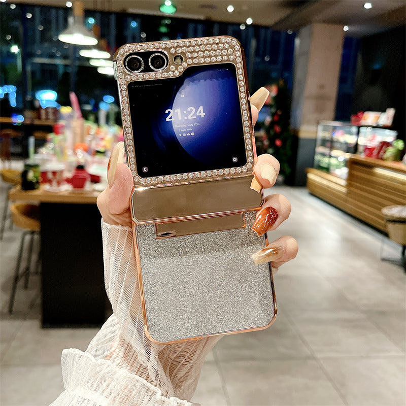 Golden Frame Shiny Diamond Hinge Phone Case For Samsung Galaxy Z Flip7 Flip6 Flip5