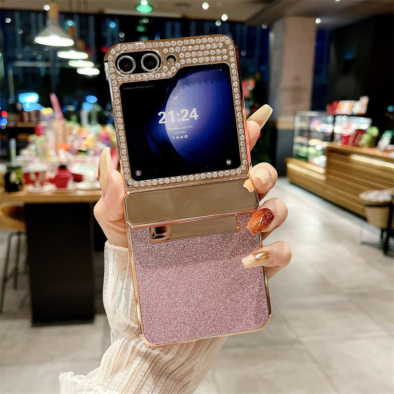Golden Frame Shiny Diamond Hinge Phone Case For Samsung Galaxy Z Flip7 Flip6 Flip5