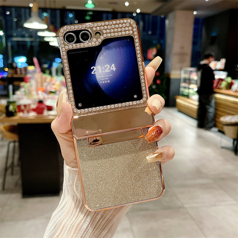Golden Frame Shiny Diamond Hinge Phone Case For Samsung Galaxy Z Flip7 Flip6 Flip5