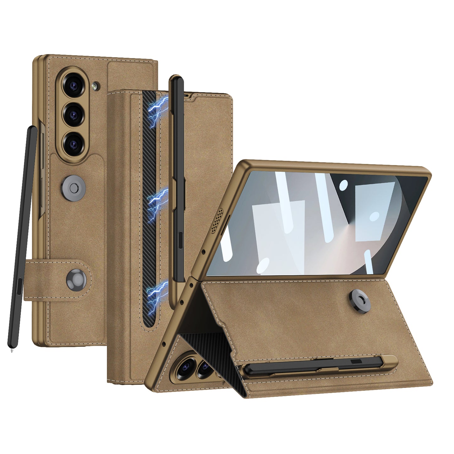 Magnetic Leather All-included Screen Glass Film Case With S Pen Slot For Samsung Galaxy Z Fold6