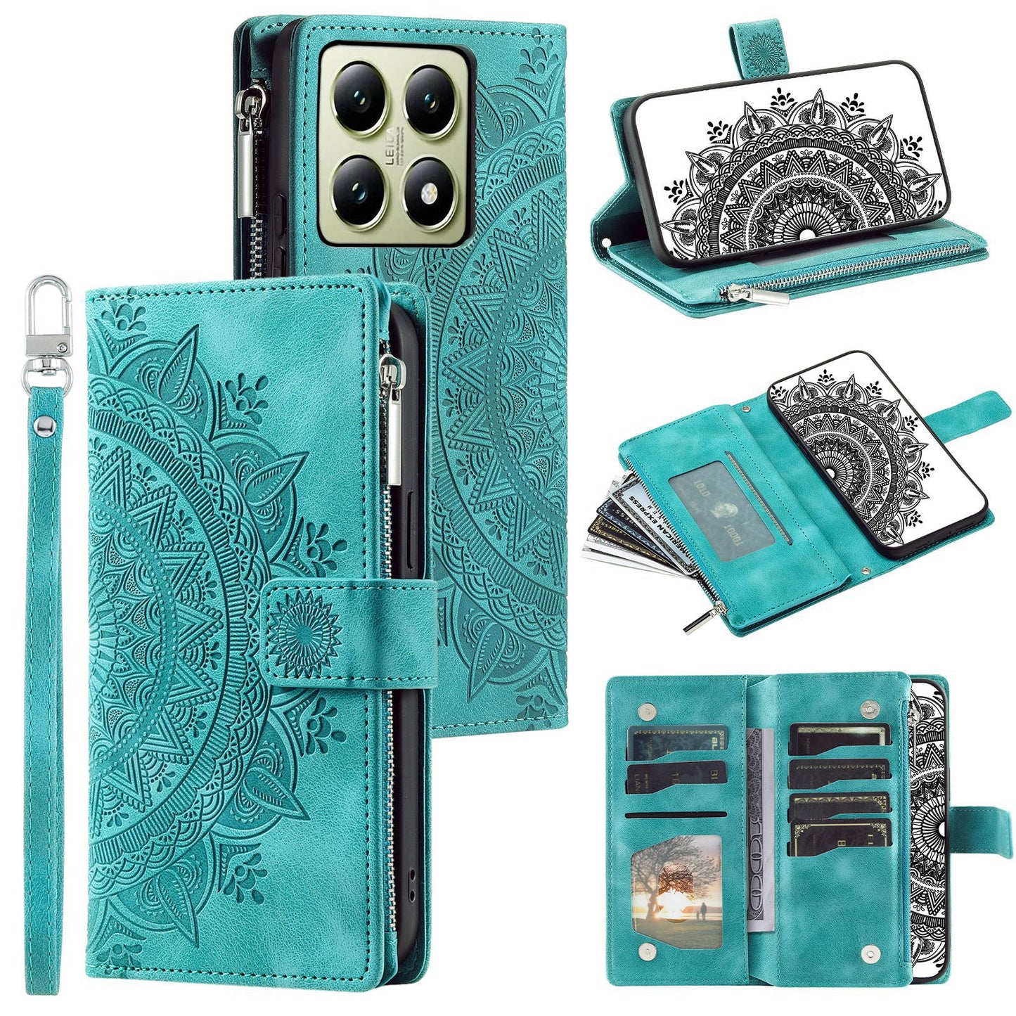 High Quality Bohemian Style Leather Card Insertion Zipper Pockets Phone Case For Xiaomi 14T 13T Pro 13T