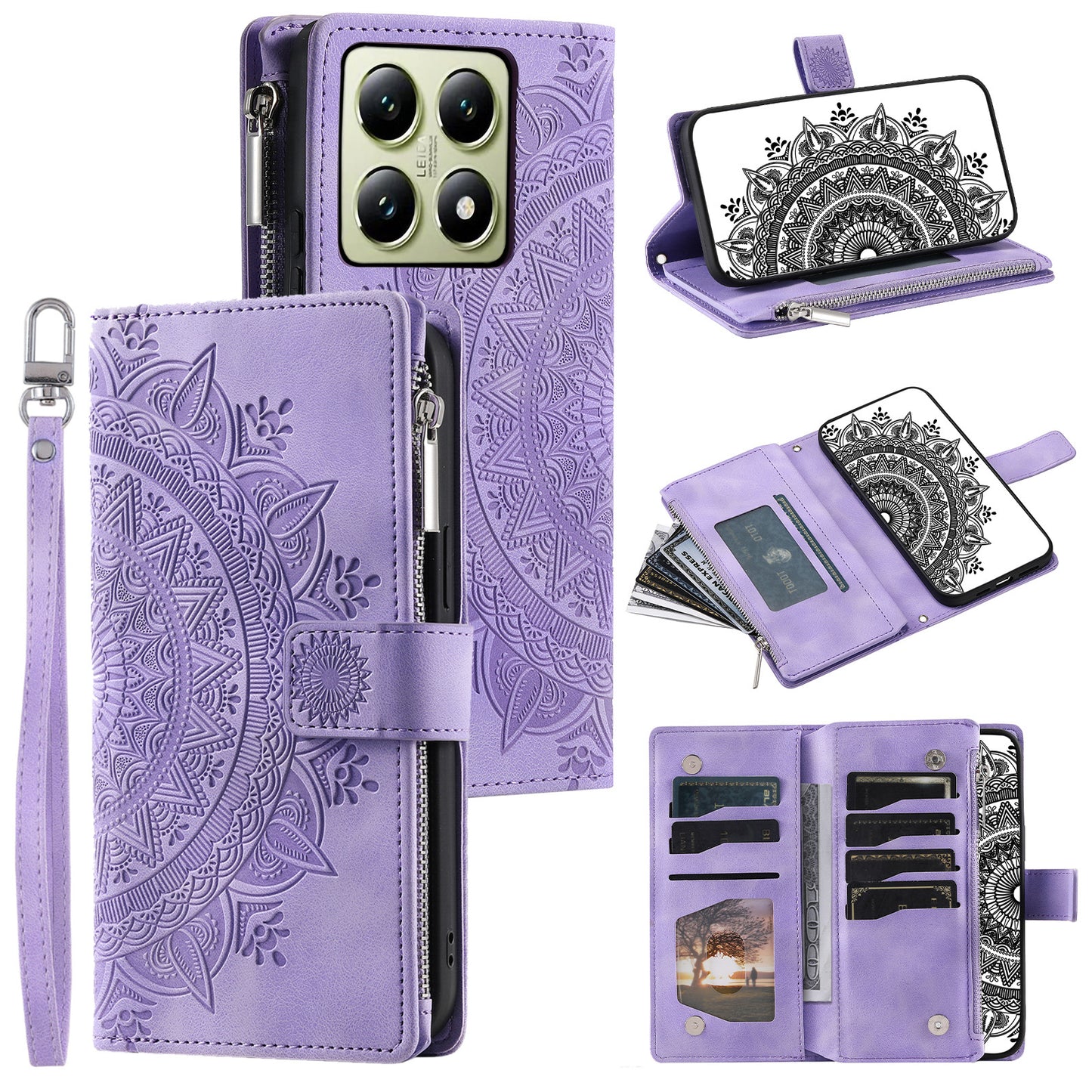 High Quality Bohemian Style Leather Card Insertion Zipper Pockets Phone Case For Xiaomi 14T 13T Pro 13T