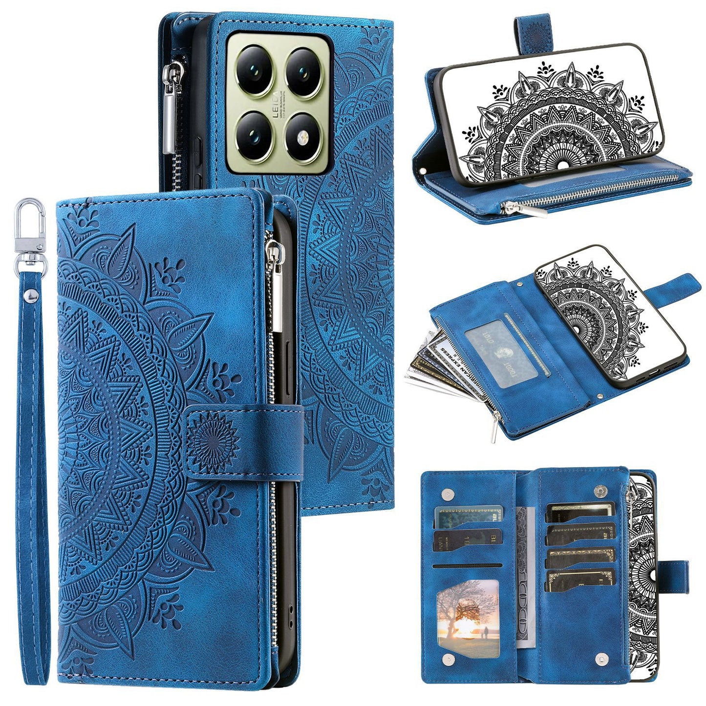 High Quality Bohemian Style Leather Card Insertion Zipper Pockets Phone Case For Xiaomi 14T 13T Pro 13T