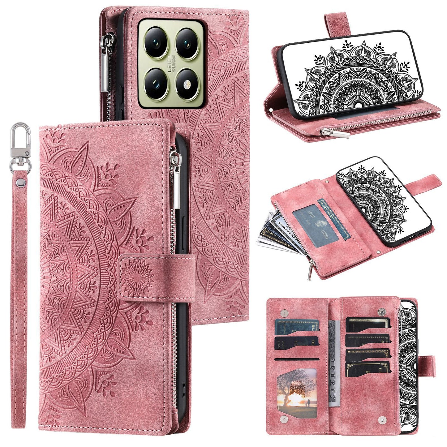High Quality Bohemian Style Leather Card Insertion Zipper Pockets Phone Case For Xiaomi 14T 13T Pro 13T