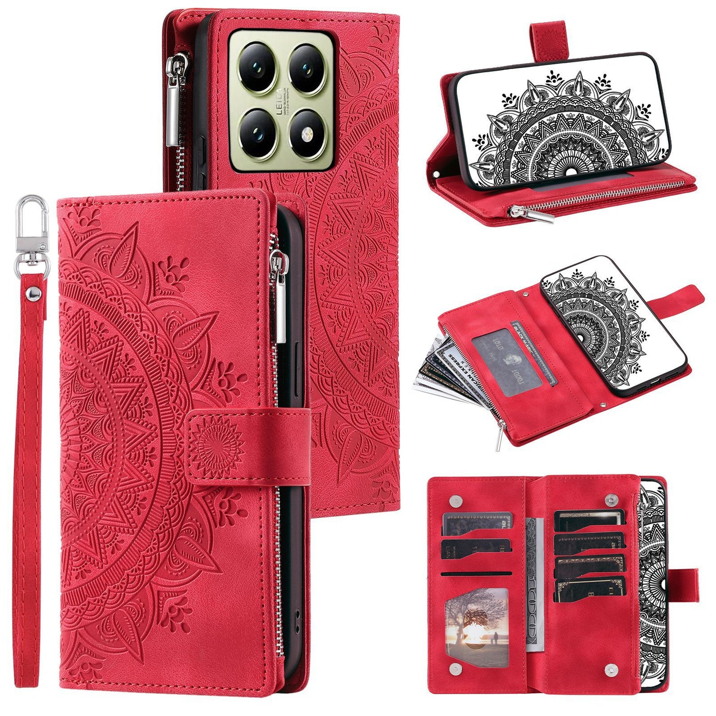 High Quality Bohemian Style Leather Card Insertion Zipper Pockets Phone Case For Xiaomi 14T 13T Pro 13T