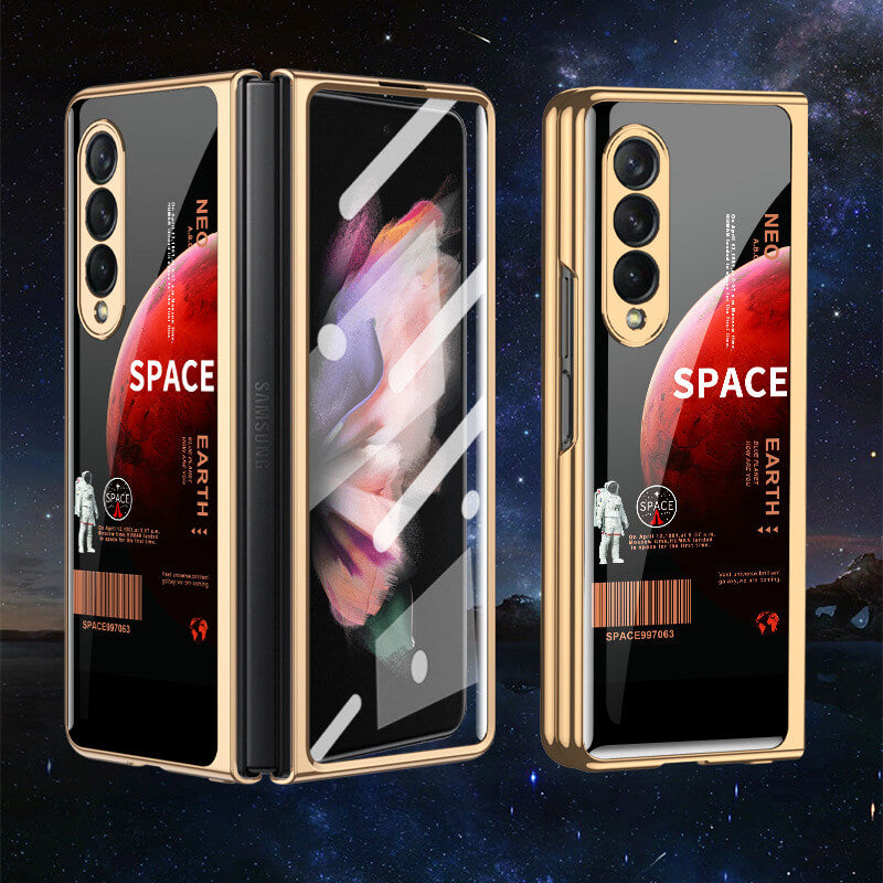 Space Gold Plating Frame Case with 9H Tempered Glass For Samsung Galaxy Z Fold4/Fold3 5G