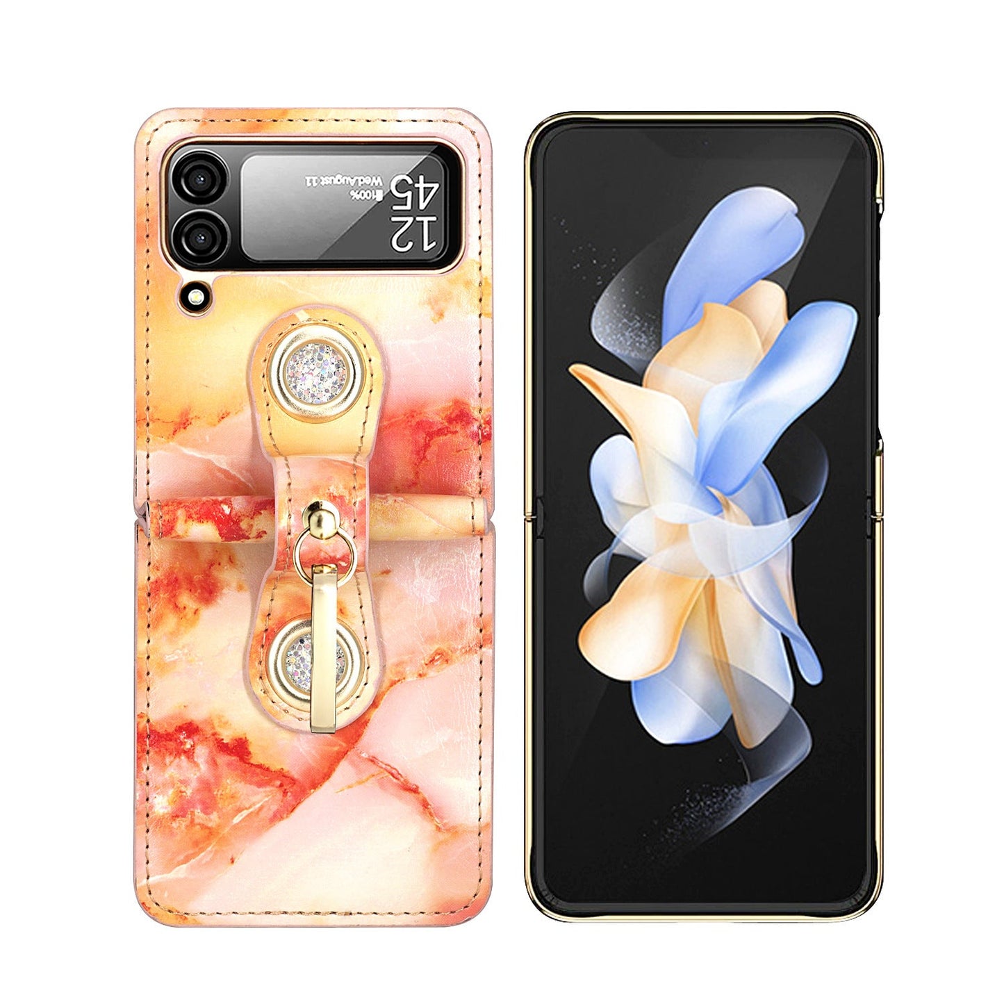 Luxury Marble Grain Leather Phone Case with Ring Bracket For Samsung Galaxy Z Flip4