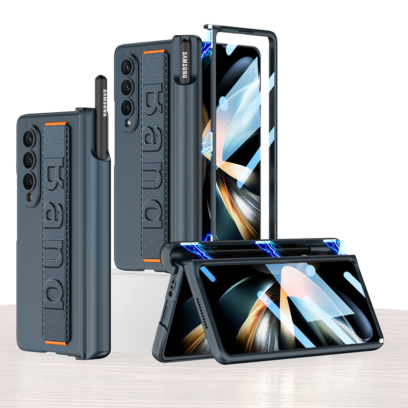 Magnetic hinged wristband toughened film integrated case For Samsung Galaxy Z Fold4