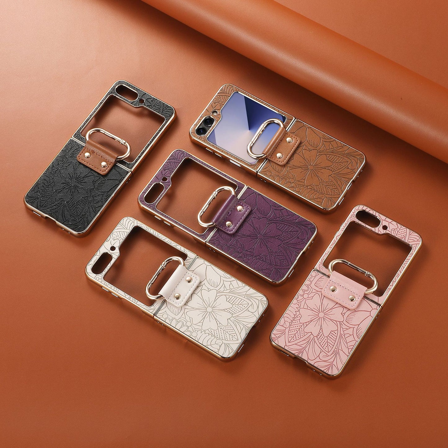 Golden Frame Flower Totem Leather Phone Case For Samsung Galaxy Z Flip7/Flip6