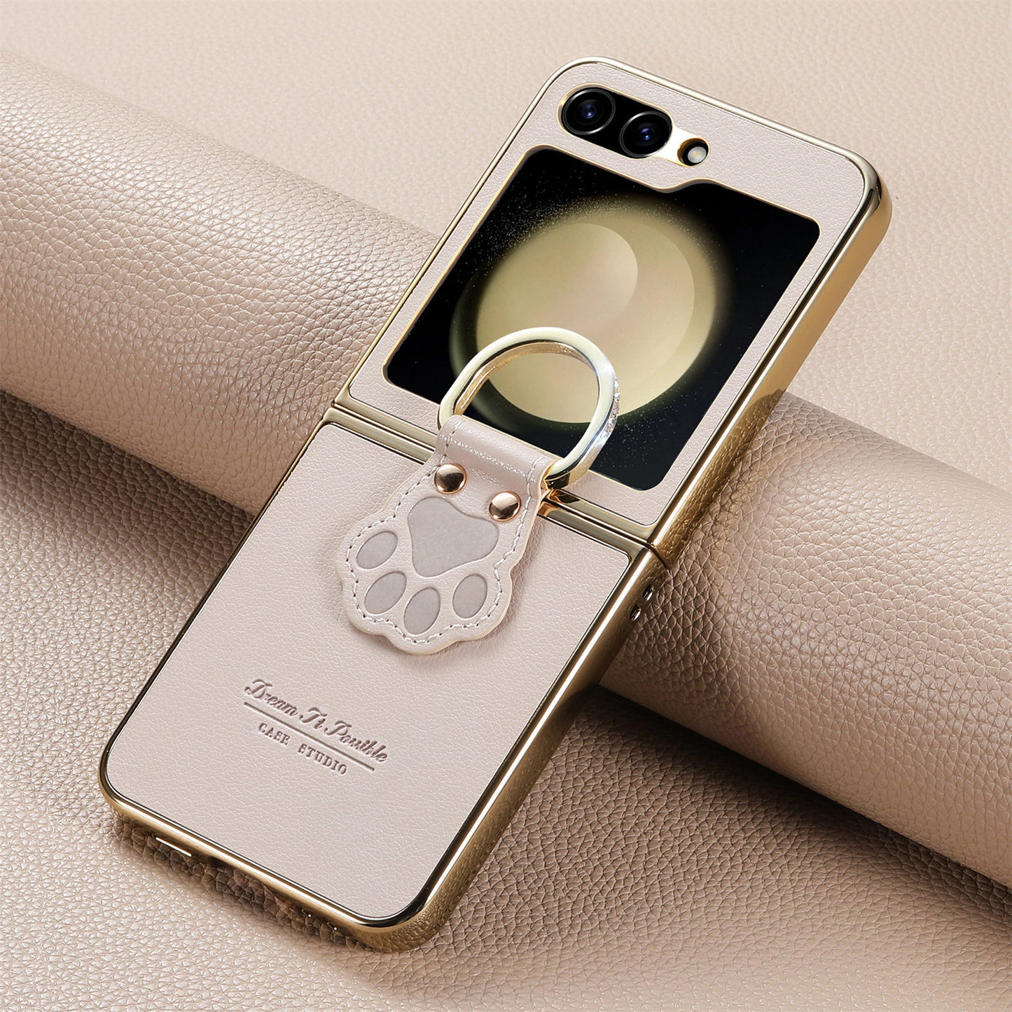 Golden Frame Lucky Cat's Paw Leather Case For Samsung Galaxy Z Flip7/Flip6