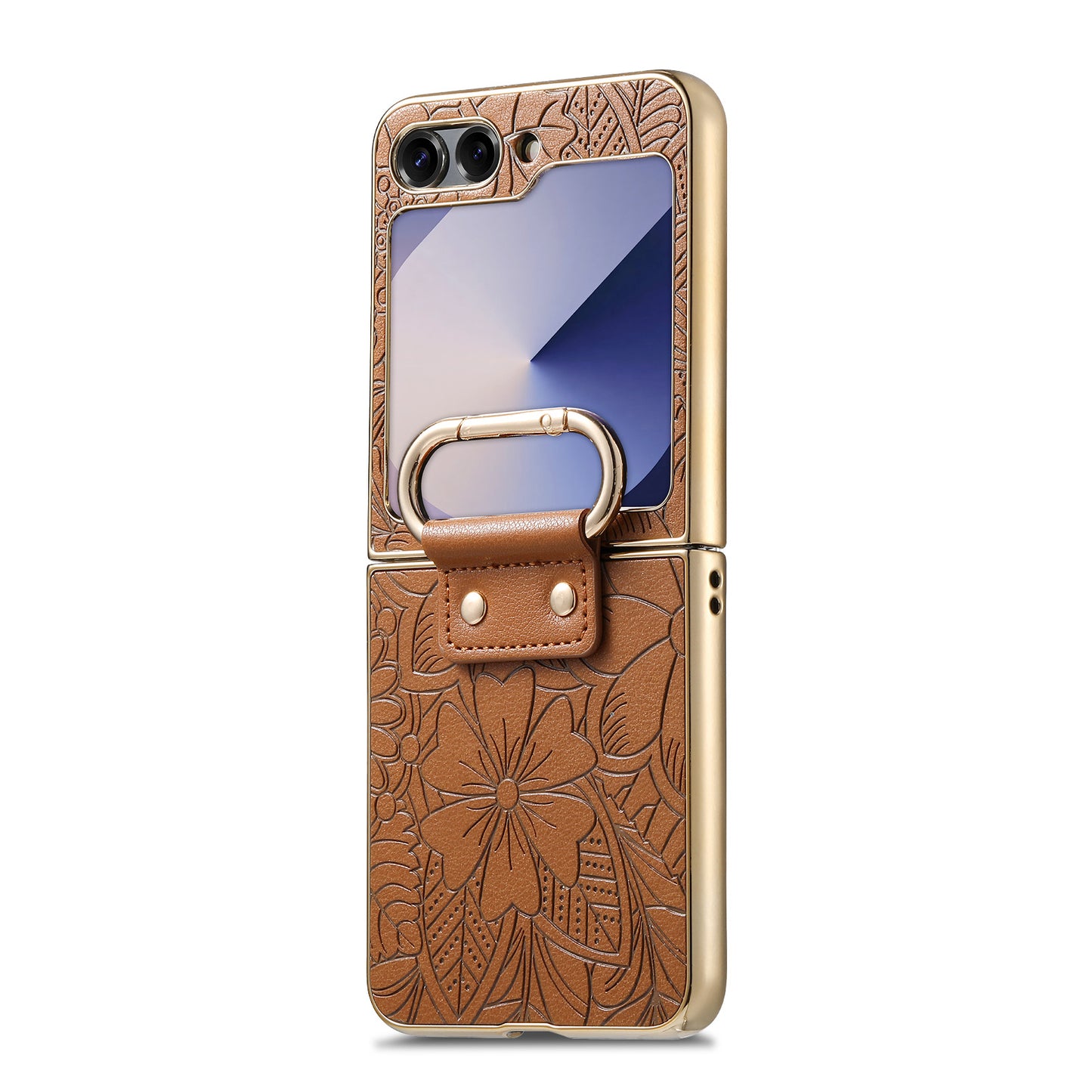 Golden Frame Flower Totem Leather Phone Case For Samsung Galaxy Z Flip7/Flip6