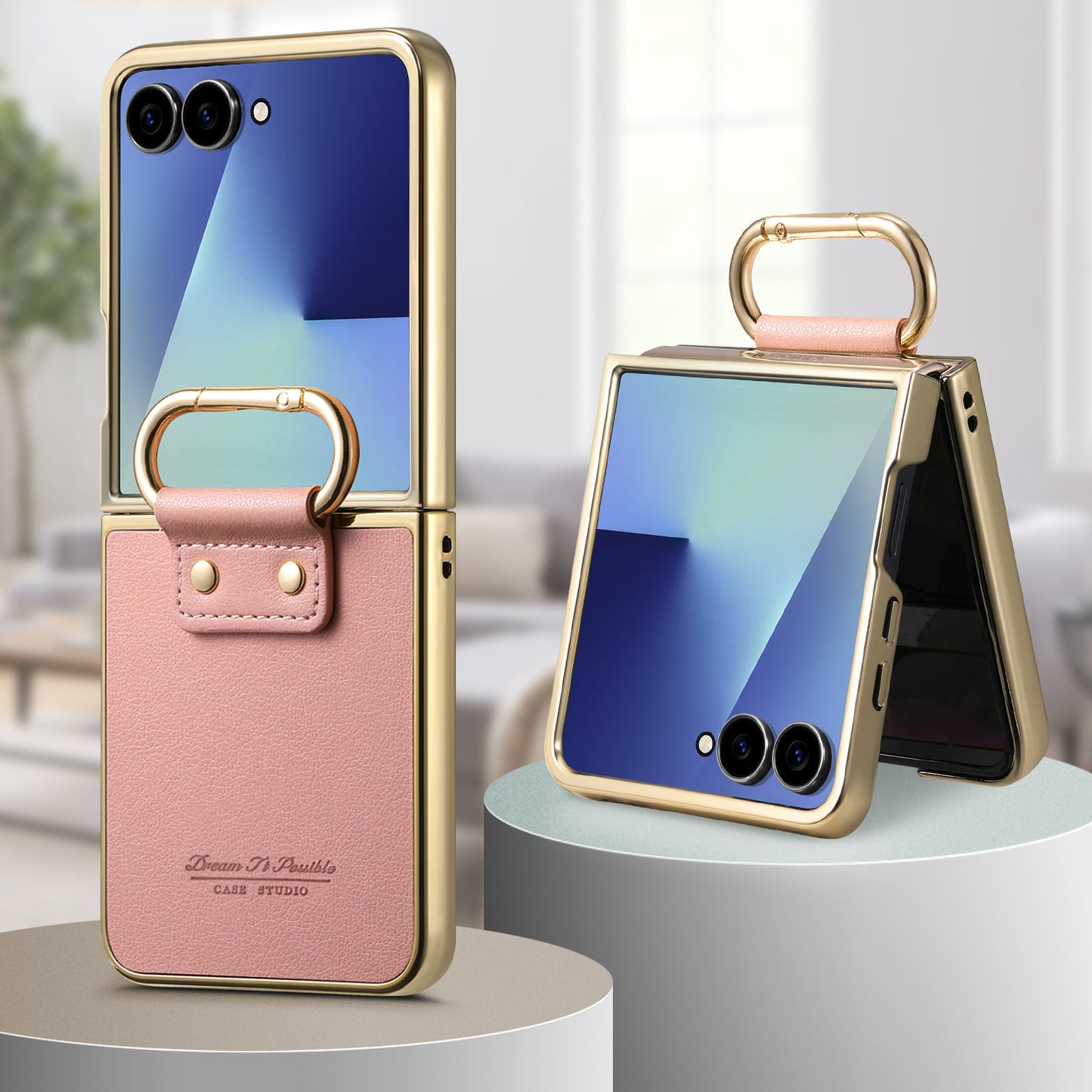 Golden Frame Leather Phone Case For Samsung Galaxy Z Flip7/Flip6