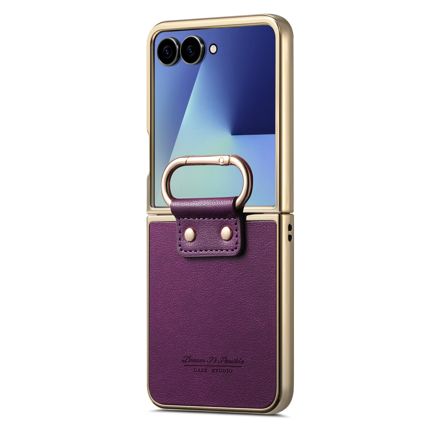 Golden Frame Leather Phone Case For Samsung Galaxy Z Flip7/Flip6