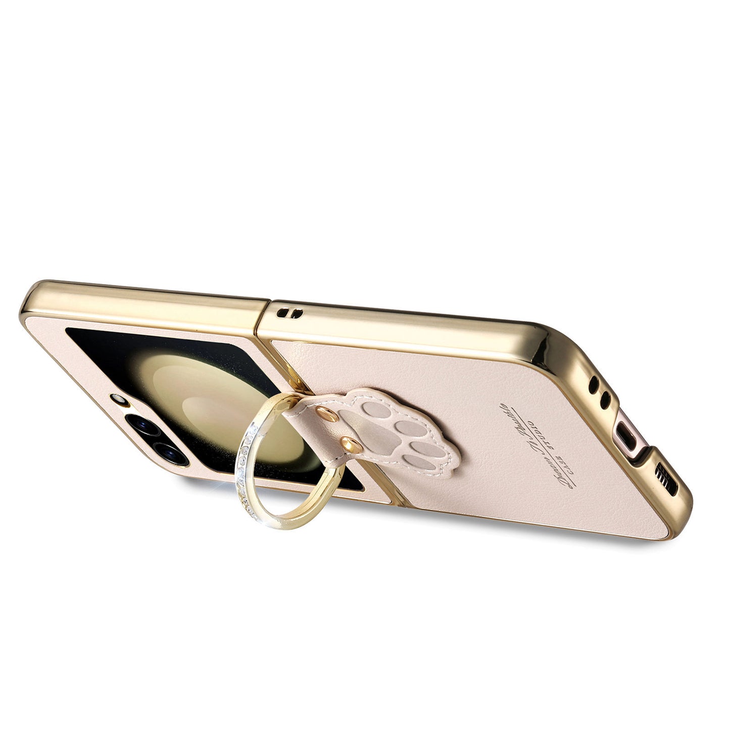 Golden Frame Lucky Cat's Paw Leather Case For Samsung Galaxy Z Flip7/Flip6