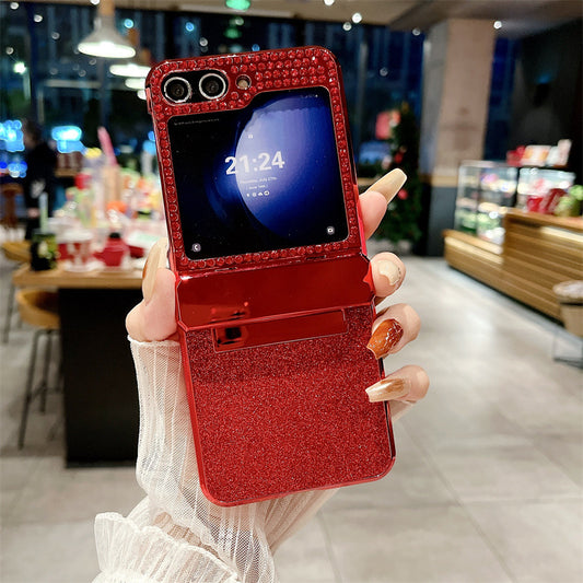 Golden Frame Shiny Diamond Hinge Phone Case For Samsung Galaxy Z Flip7 Flip6 Flip5