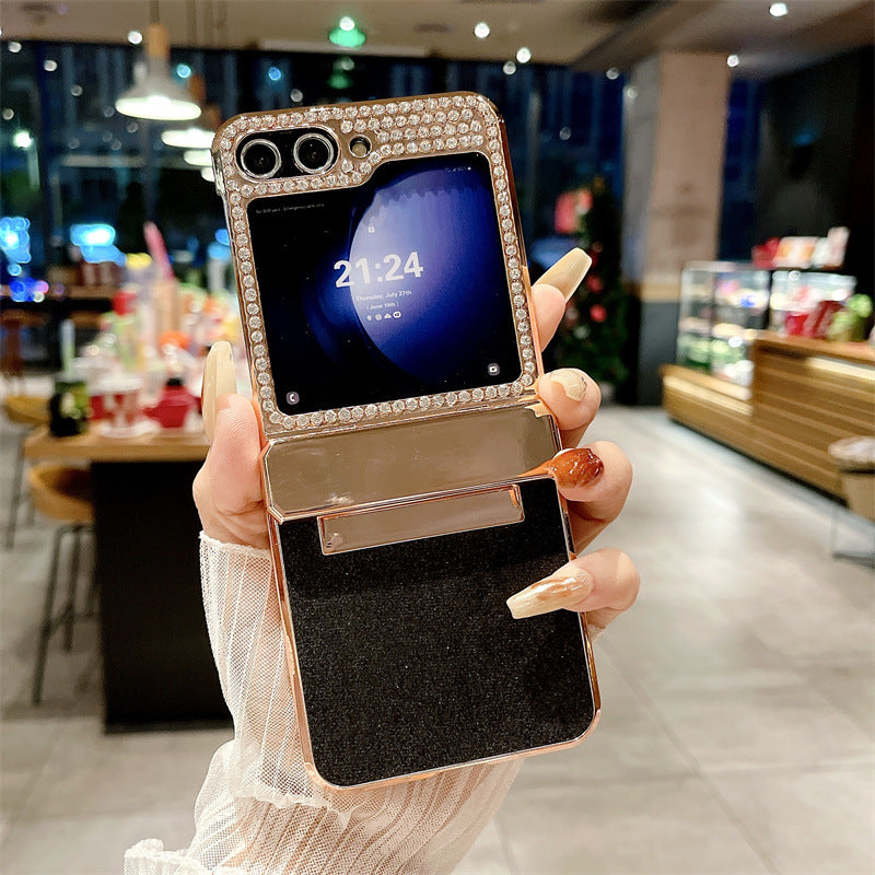 Golden Frame Shiny Diamond Hinge Phone Case For Samsung Galaxy Z Flip7 Flip6 Flip5