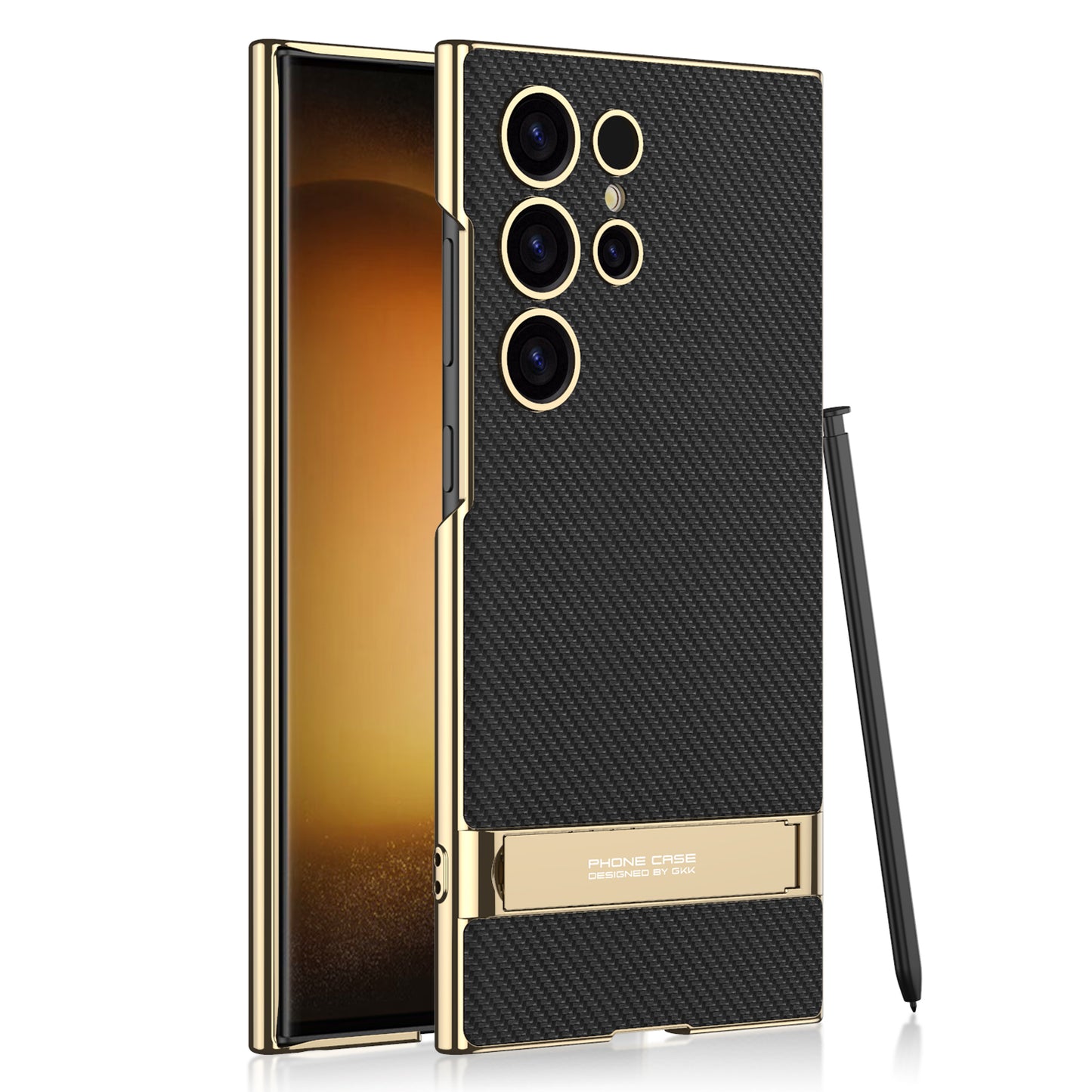 Golden Frame Leather Protective phone case with Invisible Holder For Samsung Galaxy S23 Ultra S24 Plus Ultra