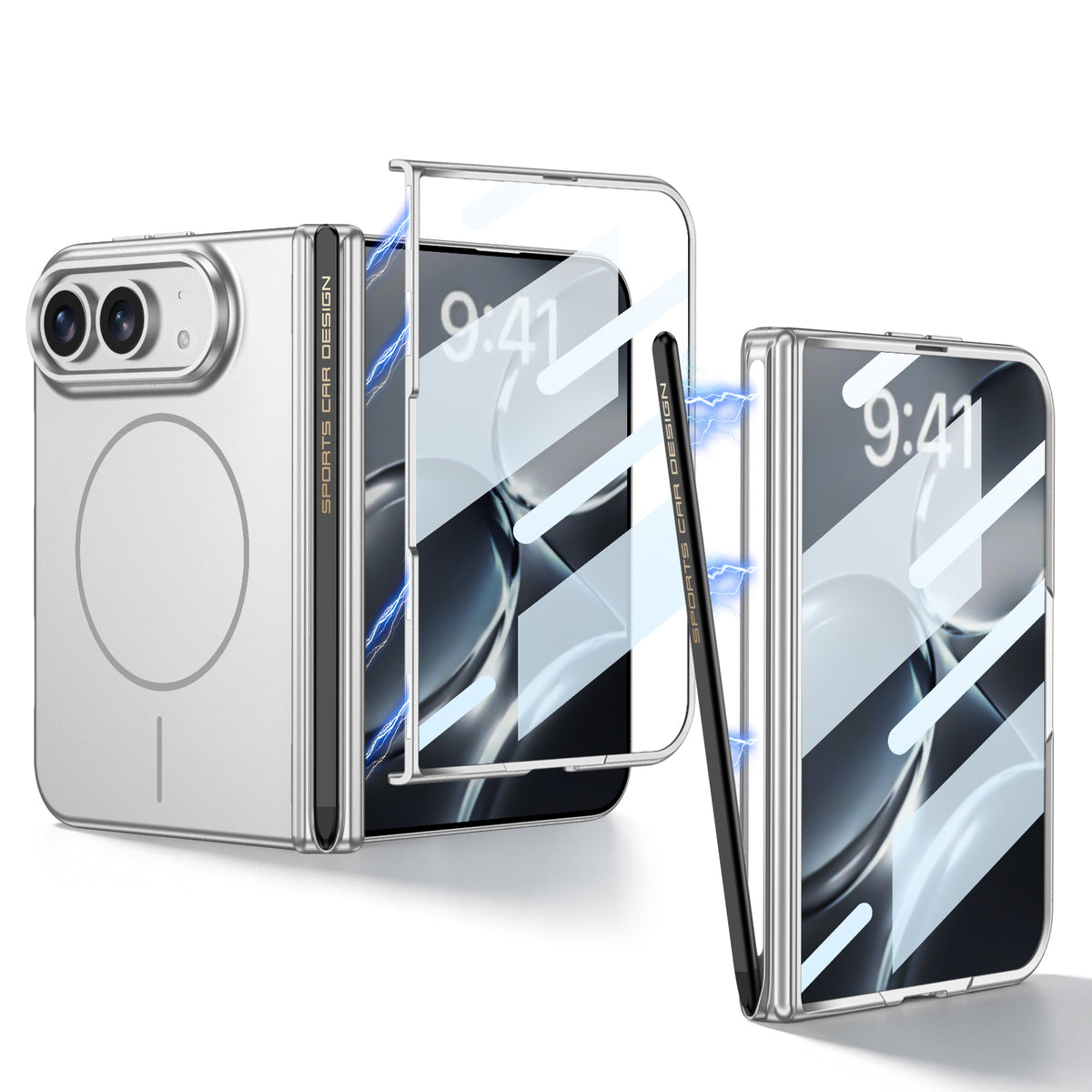 Magnetic All-included Screen Glass Film Protective Case With Pen Slot For iPhone Duo