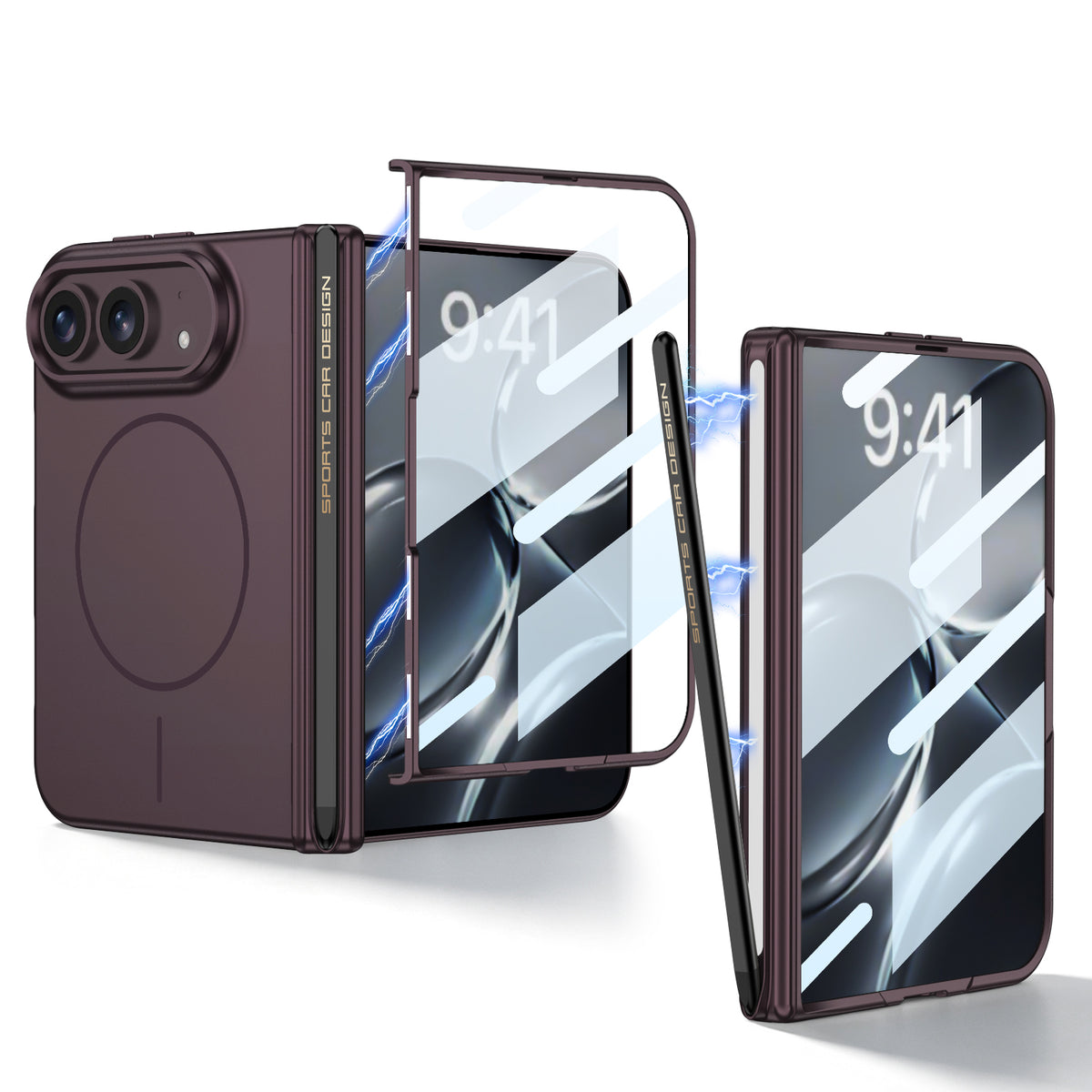 Magnetic All-included Screen Glass Film Protective Case With Pen Slot For iPhone Duo