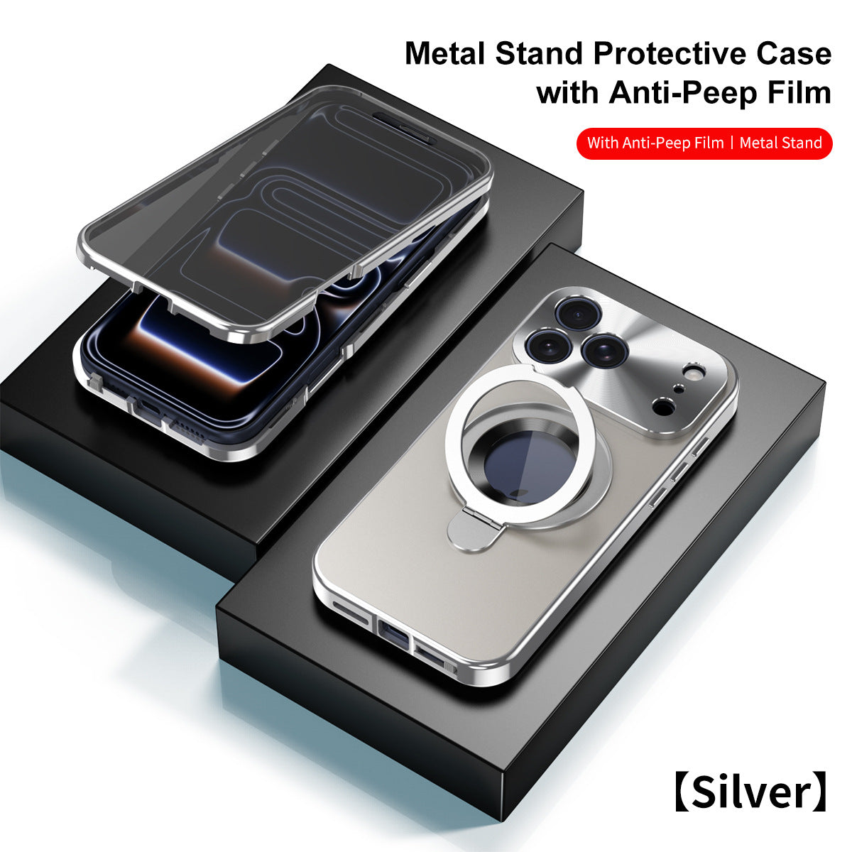 Original Luxury Magnet Ring Stand Protective Case with Anti-Peep Film For iPhone 17 Pro Max/17 Pro/17