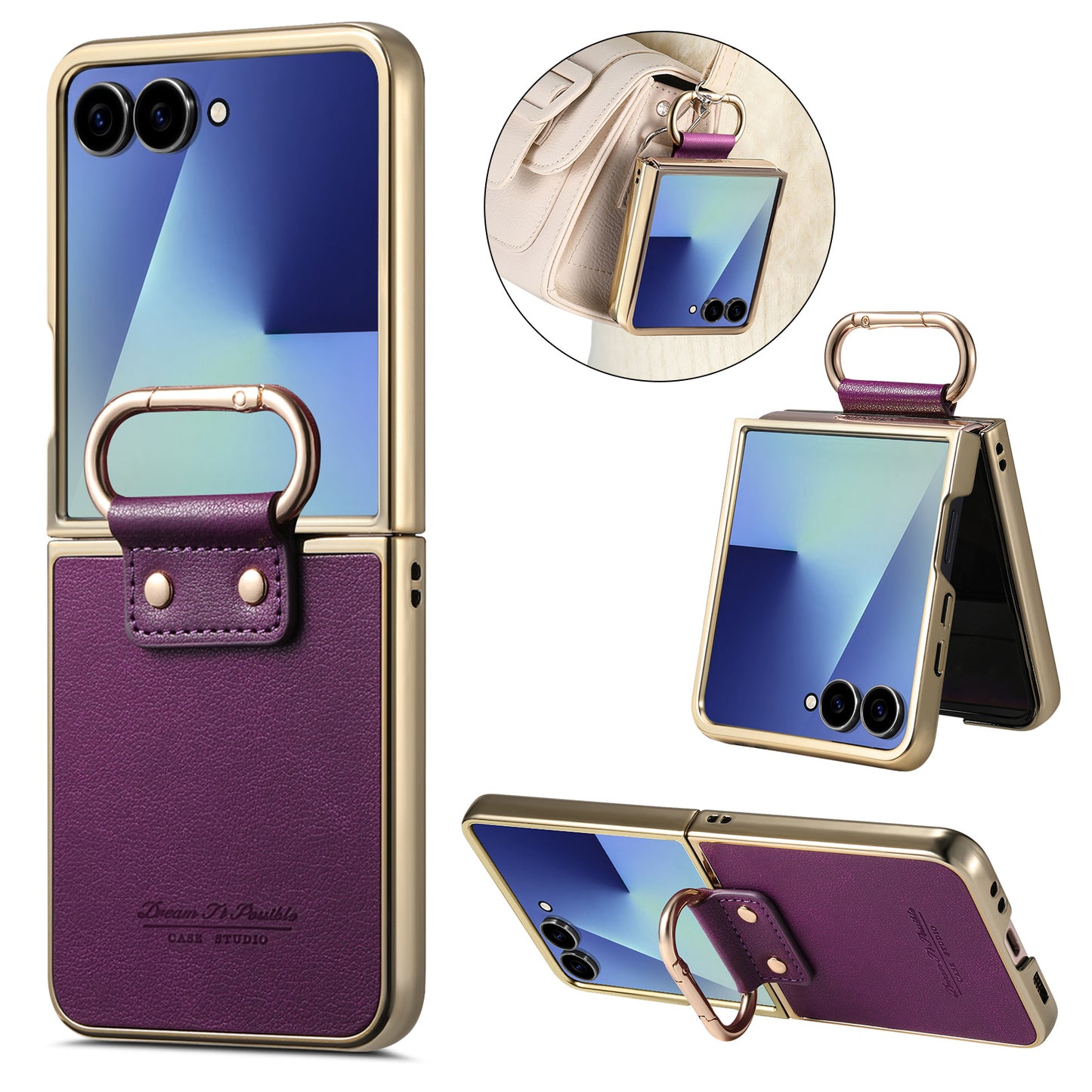 Golden Frame Leather Phone Case For Samsung Galaxy Z Flip7/Flip6