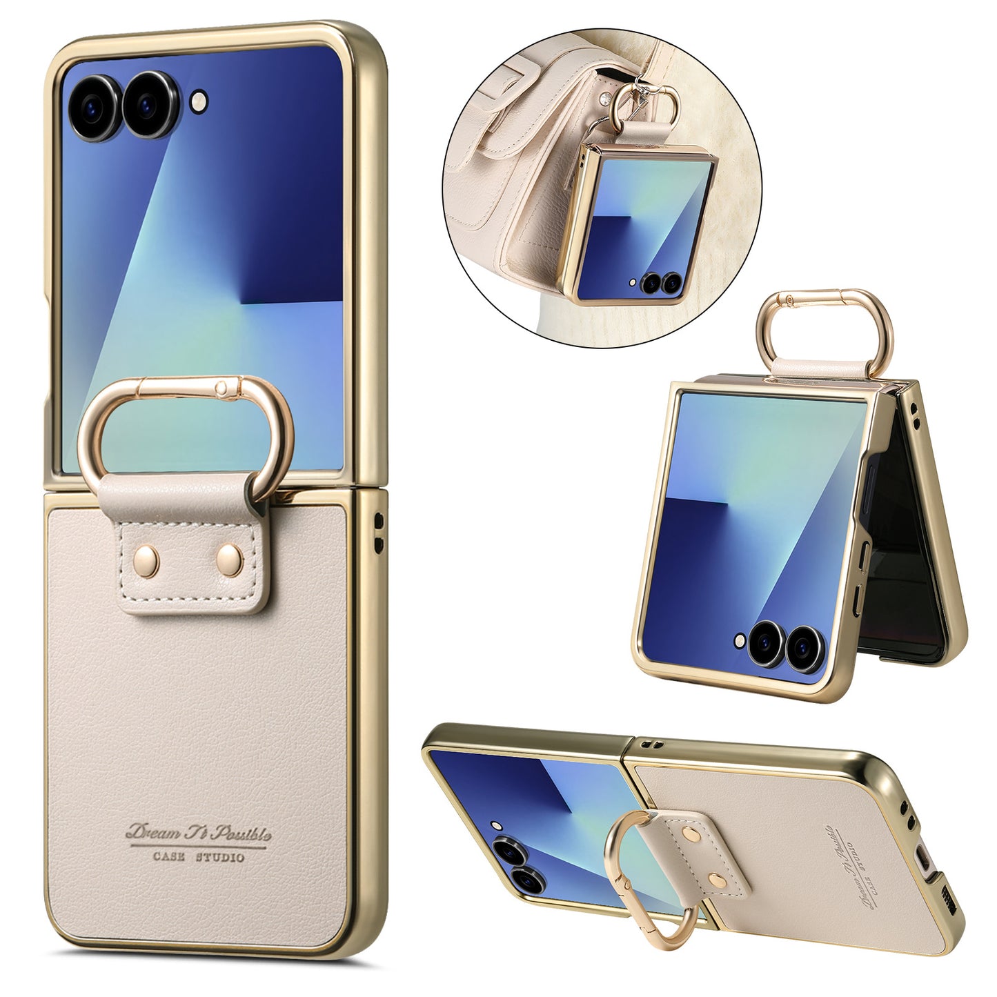 Golden Frame Leather Phone Case For Samsung Galaxy Z Flip7/Flip6