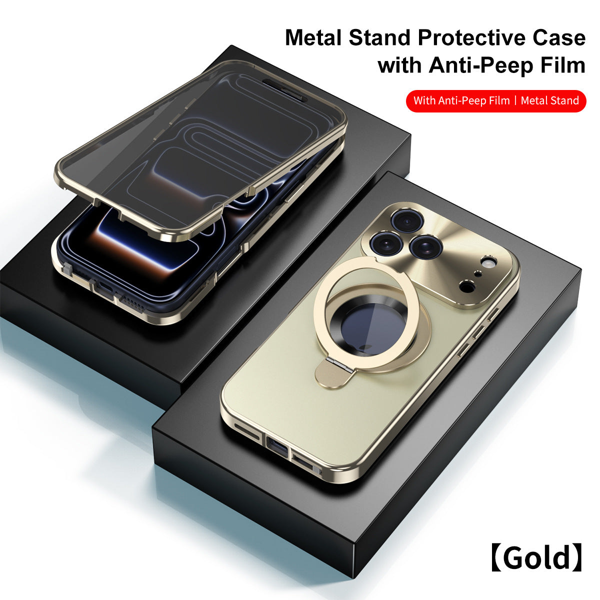 Original Luxury Magnet Ring Stand Protective Case with Anti-Peep Film For iPhone 17 Pro Max/17 Pro/17