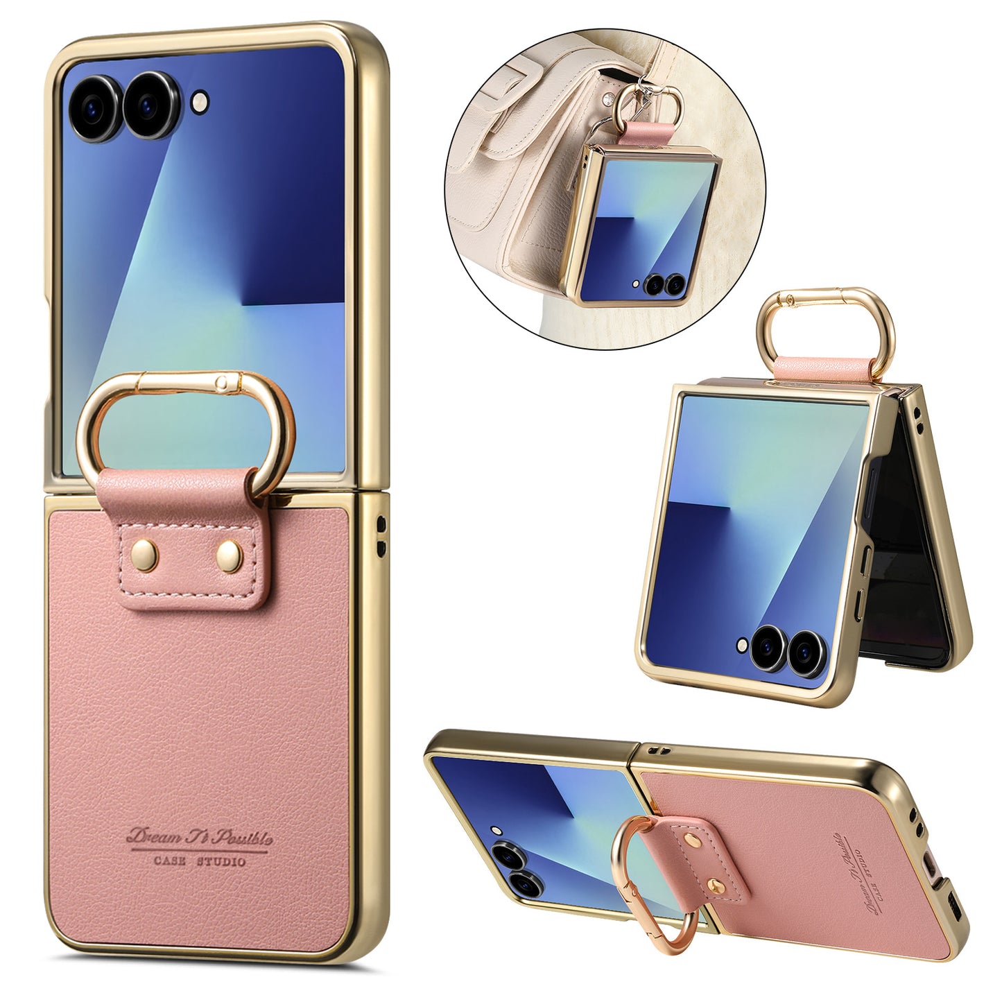 Golden Frame Leather Phone Case For Samsung Galaxy Z Flip7/Flip6
