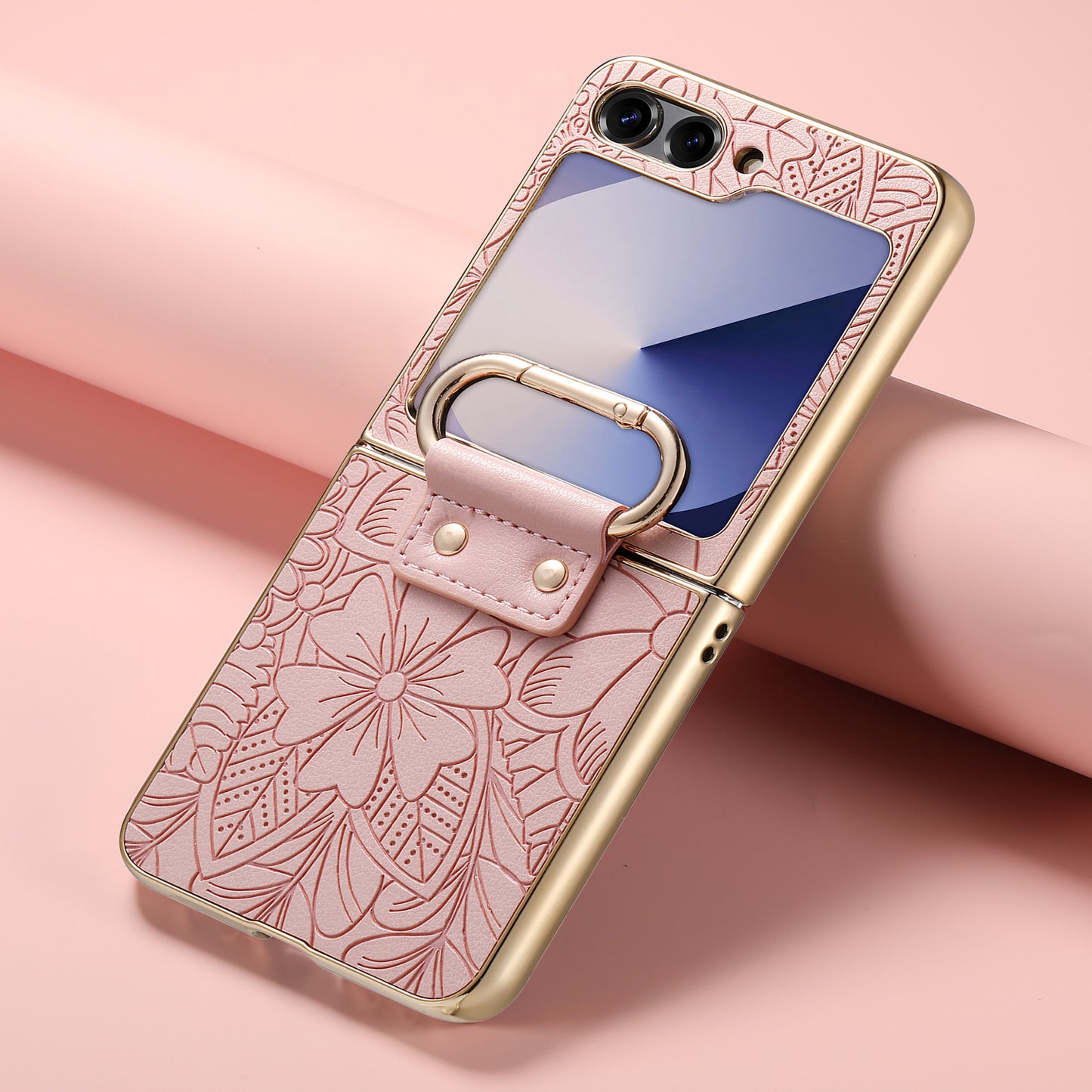 Golden Frame Flower Totem Leather Phone Case For Samsung Galaxy Z Flip7/Flip6