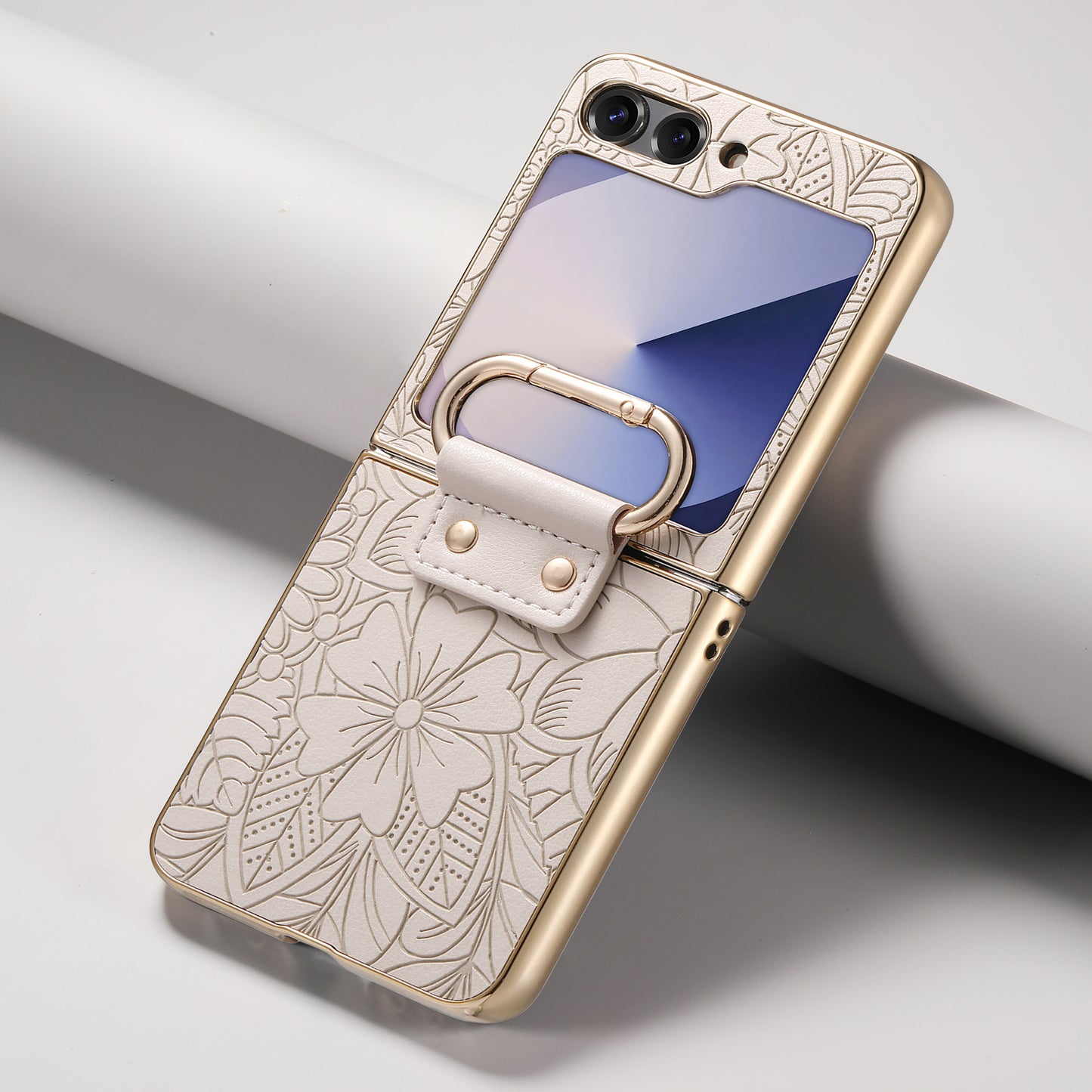 Golden Frame Flower Totem Leather Phone Case For Samsung Galaxy Z Flip7/Flip6