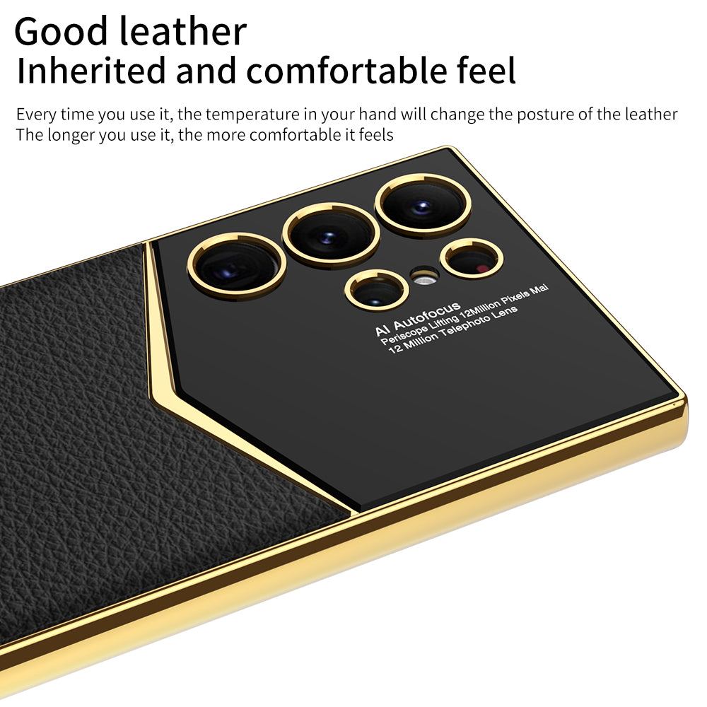 Quality Golden Frame Electroplated Leather Case For Samsung Galaxy S23 Series