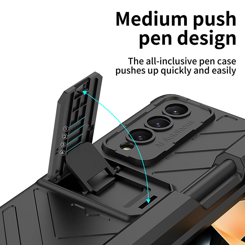 Magnetic Mech S Pen Slot Hinge Holder All-included Phone Cover For Samsung Galaxy Z Fold4 5G With Back Screen Glass Protector