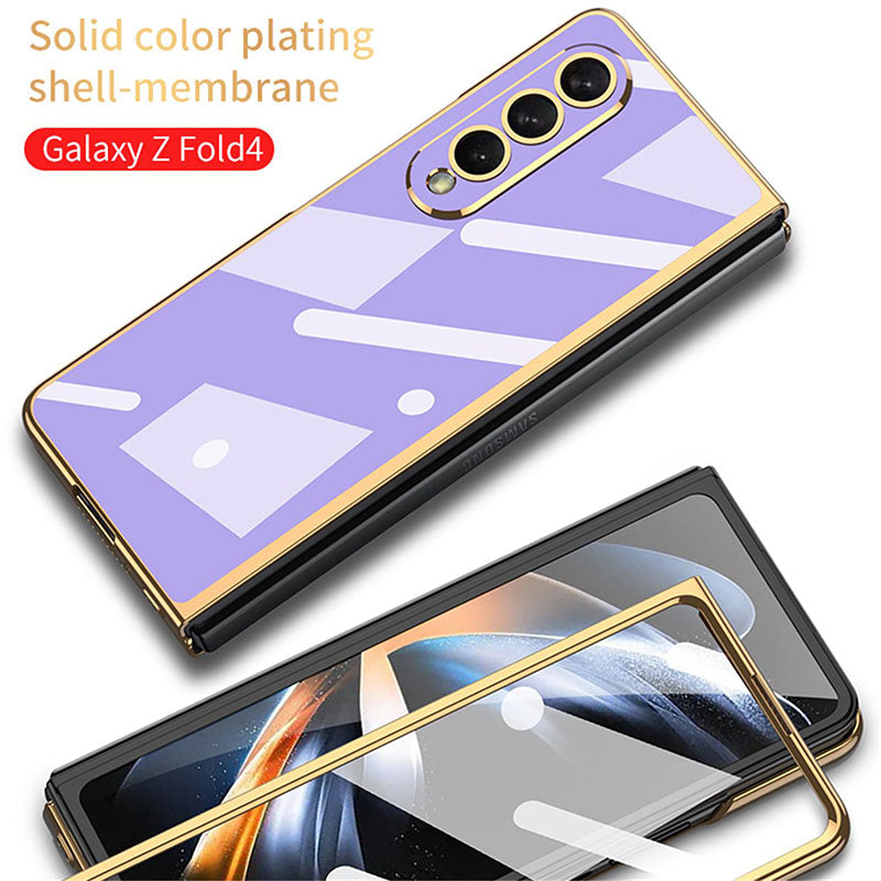 Light Luxury Style Solid Color Electroplating Cover With Back Screen Protector For Samsung Galaxy Z Fold 4 5G pphonecover