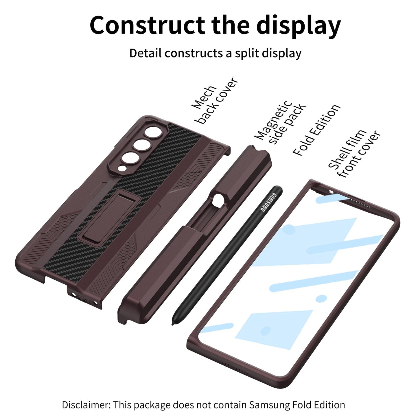 Magnetic Mech S Pen Slot Holder Case for Samsung Galaxy Z Fold4 Fold3 5G