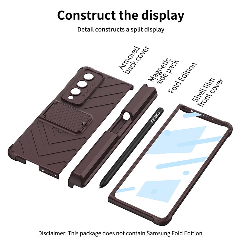 Magnetic Mech S Pen Slot Hinge Holder All-included Phone Cover For Samsung Galaxy Z Fold4 5G With Back Screen Glass Protector