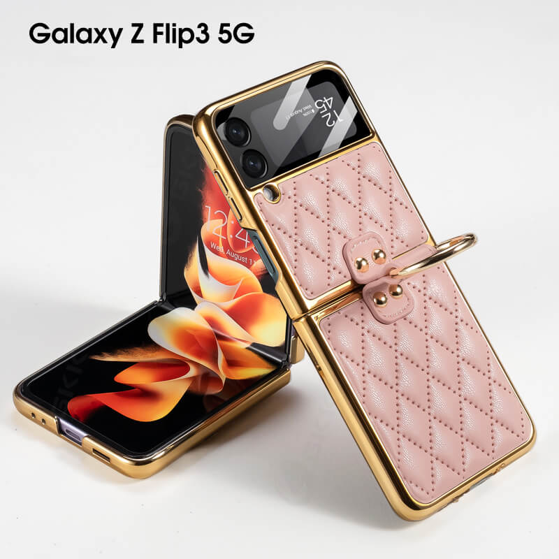 Luxury Leather Electroplating Diamond Protective Cover For Samsung Galaxy Z Flip4 Flip3 5G