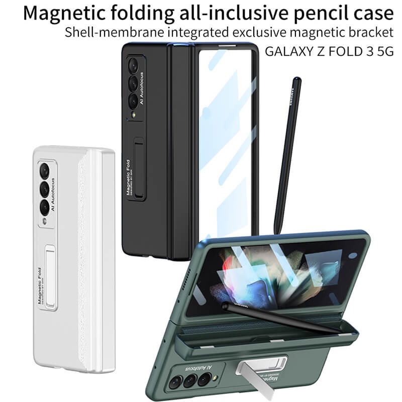 Magnetic Frame Stand All-included Screen Glass Film Case With Hidden S Pen Slot For Samsung Galaxy Z Fold3 Fold4 5G