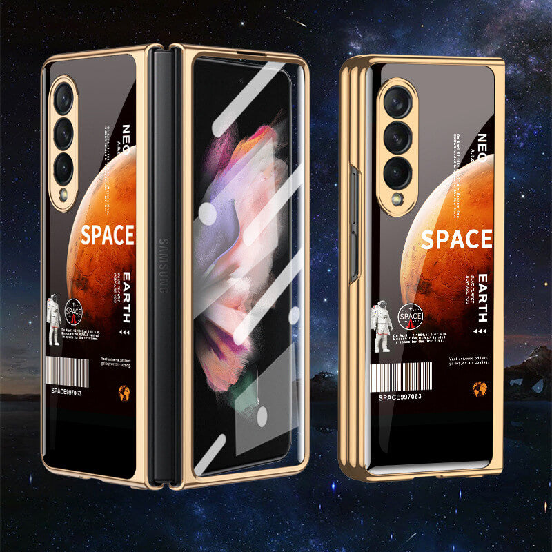 Space Gold Plating Frame Case with 9H Tempered Glass For Samsung Galaxy Z Fold4/Fold3 5G