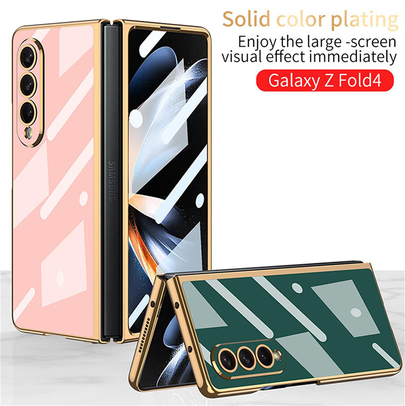 Light Luxury Style Solid Color Electroplating Cover With Back Screen Protector For Samsung Galaxy Z Fold 4 5G pphonecover