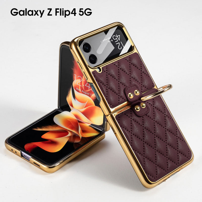 Luxury Leather Electroplating Diamond Protective Cover For Samsung Galaxy Z Flip4 Flip3 5G