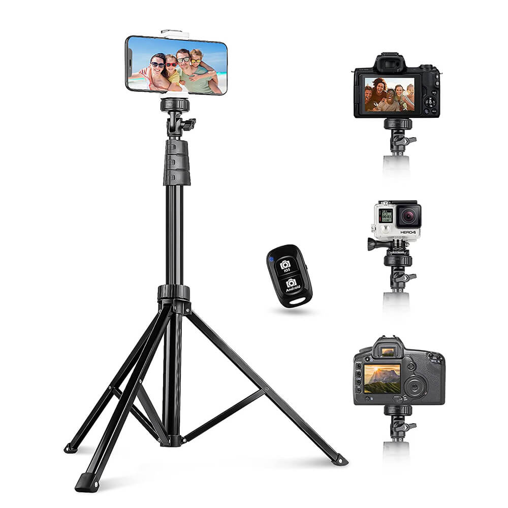 67" Phone Tripod&Selfie Stick, Camera Tripod Stand with Wireless Remote and Phone Holder, Perfect for Selfies/Video Recording/Live Streaming