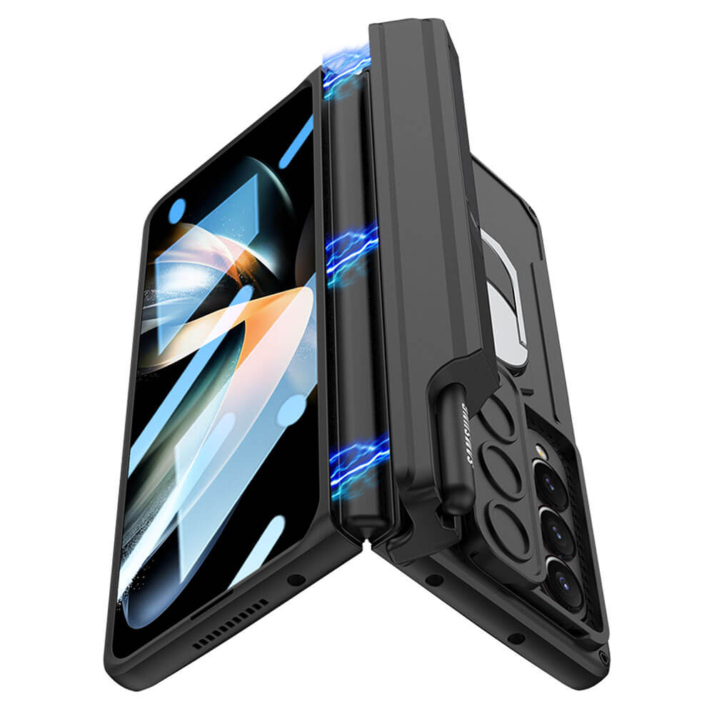 Magnetic Armor Slide Lens protector S Pen Slot Ring Holder Case with Glass Film For Galaxy Z Fold4