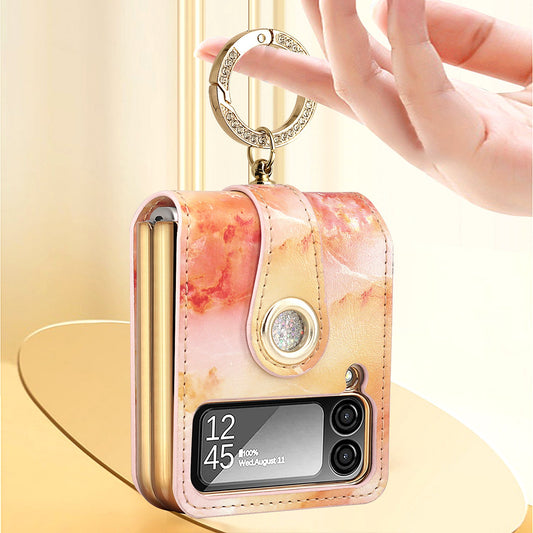 Luxury Marble Grain Leather Phone Case with Ring Bracket For Samsung Galaxy Z Flip4