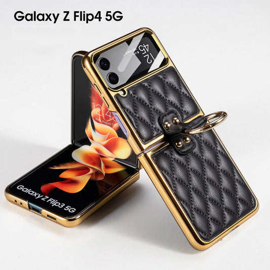 Luxury Leather Electroplating Diamond Protective Cover For Samsung Galaxy Z Flip4 Flip3 5G