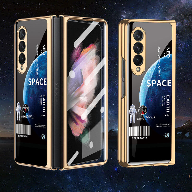 Space Gold Plating Frame Case with 9H Tempered Glass For Samsung Galaxy Z Fold4/Fold3 5G